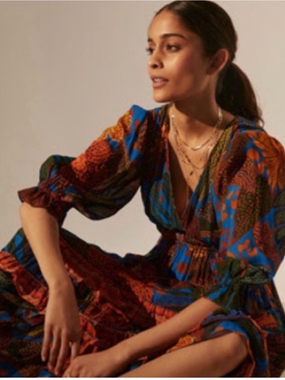 Farm Rio Bohemian Wrap Midi Dress in Multi-Color